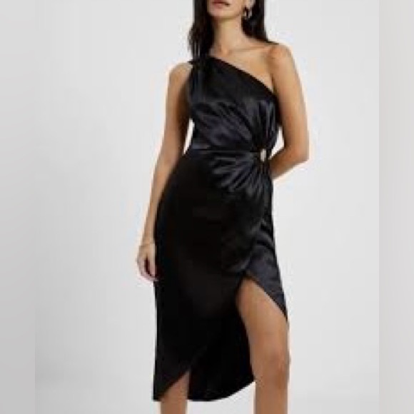 French Connection Women’s Black Satin One-Shoulder Dress, Sz. 2.97%Polyester. - Picture 1 of 16